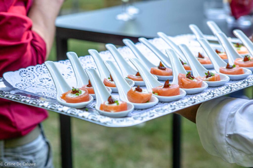 plateau met hapjes met zalm